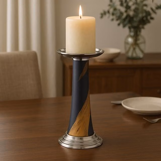 Orsina Modern Pillar Candle Holder in Blue, Gold and Silver