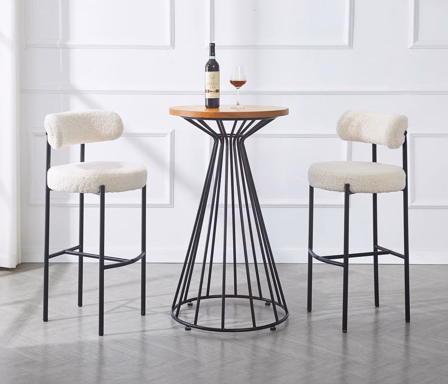 Nordlys Set of 2 Scandinavian Metal and Bouclé Fabric Bar Stools in White and Black – 2