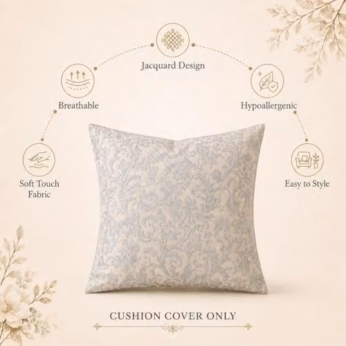 MHG Living Pack of 2 Beige Floral Jacquard Cushion Covers, W/D/H: 45 x 45 x 45 cm – 2