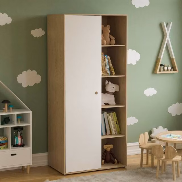 HD Designs Neptune 1 Door White Wardrobe with Internal Shelves and Hanging Rod for Childrens Bedrooms – 1