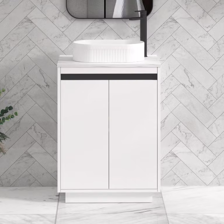 Royal Bathrooms Orion 800mm Matt White Floor Standing 2 Door Vanity Unit with Lyon Basin and Black Accent Trim