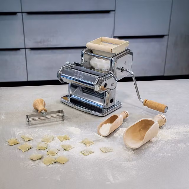 Imperia Italian Pasta Making Gift Set in Silver Stainless Steel for Spaghetti and Ravioli
