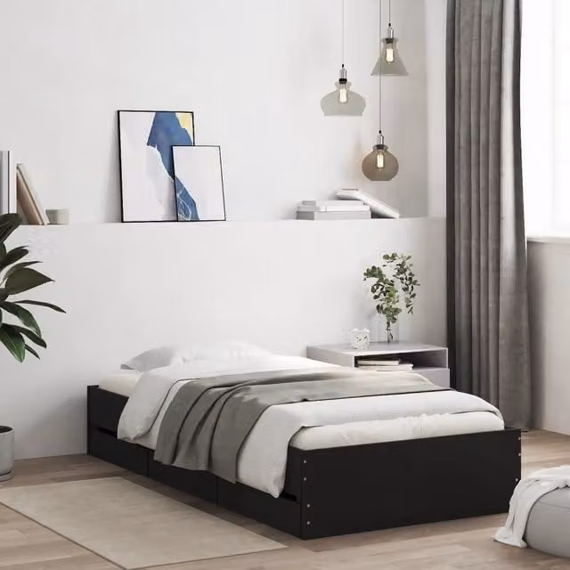 Berkfield Home Small Single Bed Frame with Drawers, Black, W: 75 cm, L: 190 cm – 1