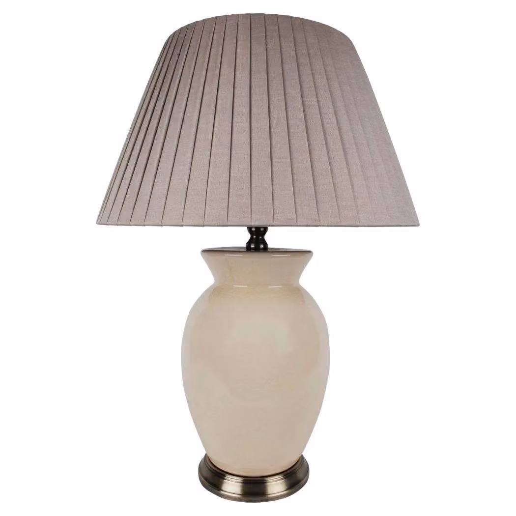 Pagazzi Christina Table Lamp in Beige and Gold/Brass with Ceramic Base and Fabric Shade, Height: 56 cm – 2