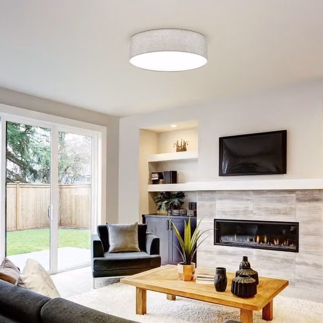 Eglo Pasteri Grey and White Fabric Round Ceiling Light – 1