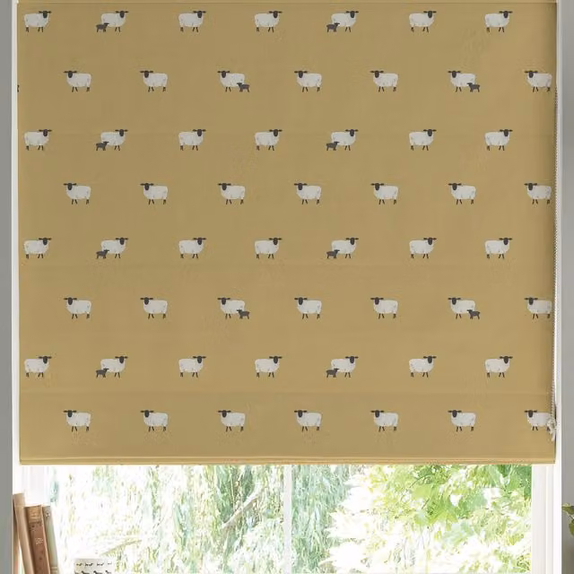 Sophie Allport Sheep Made to Measure Blackout Roman Blind in Ochre