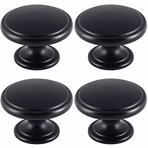 Loops 4 Pack Ring Domed Cupboard Door Knobs in Matt Black, Diameter: 38.5 mm – 1