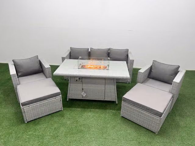 Fimous 7 Seat PE Wicker Rattan Lounge Sofa Set for your Garden in Light Grey