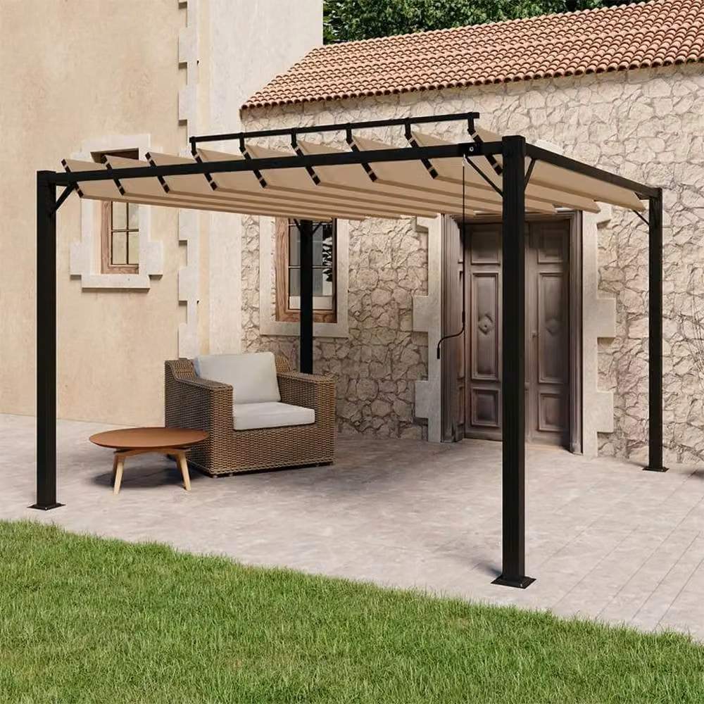 Berkfield Home Gazebo with Louvered Roof in Beige Aluminium and Taupe Fabric, W/D: 300 x 300 cm – 2