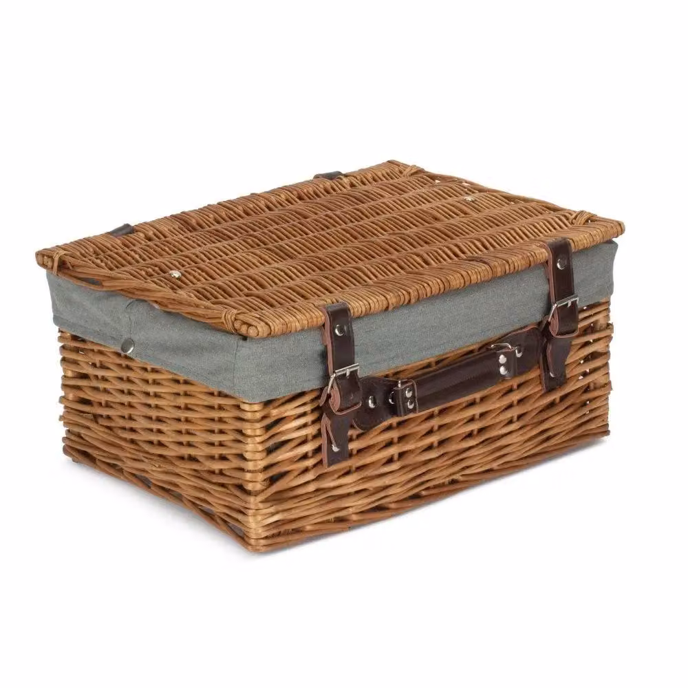 Red Hamper Double Steamed Wicker Picnic Basket with Grey Cotton Lining, W/D/H: 41.0 x 30.0 x 19.0 cm – 2