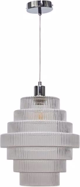 First Choice Lighting Benson 7 Tier Large Transparent Glass and Chrome Ceiling Pendant Light Height: 113 cm, Width: 29.5 cm, Depth: 29.5 cm – 1