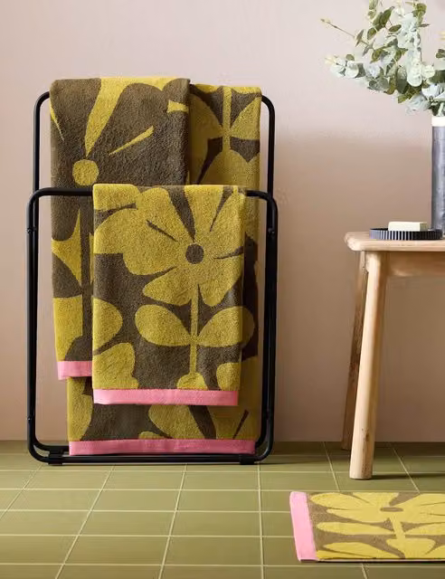 Orla Kiely Yellow Floral Pure Cotton Fluffy Towel with Border