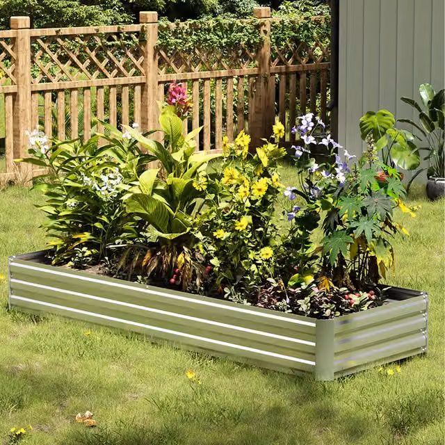 Livingandhome Silver Metal Raised Garden Bed for Vegetable, Ornamental and Herb Gardens