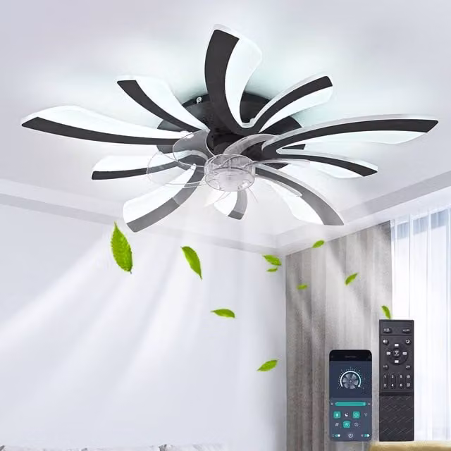 NIVOR Dimmable LED Ceiling Fan with Light, 6-Speed Reversible Motor and Remote/App Control, Black