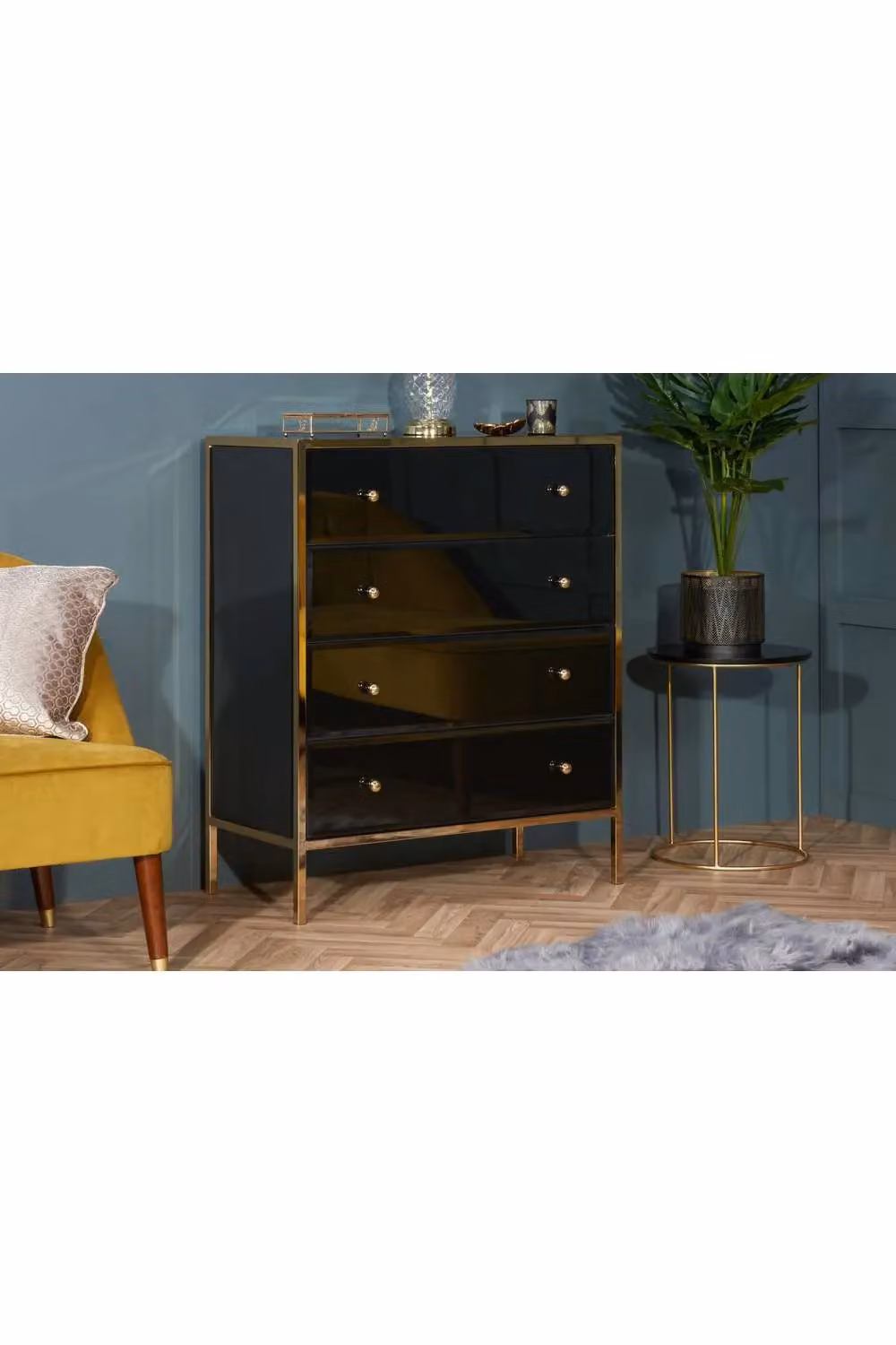 Birlea Fenwick Black Glass and Gold 4 Drawer Chest of Drawers – 3