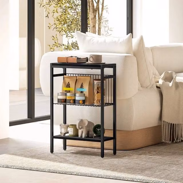 EONLION Industrial Metal Side Table with Storage in Black