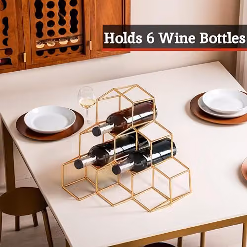 Premier Housewares 6 Bottle Gold Metal Wine Rack, Freestanding – 5