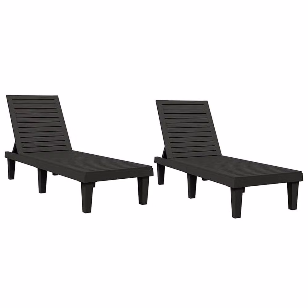 Berkfield Home Set of 2 Black Polypropylene Sun Loungers with Adjustable Headrest, W/D/H: 150 x 58 x 83 cm – 2