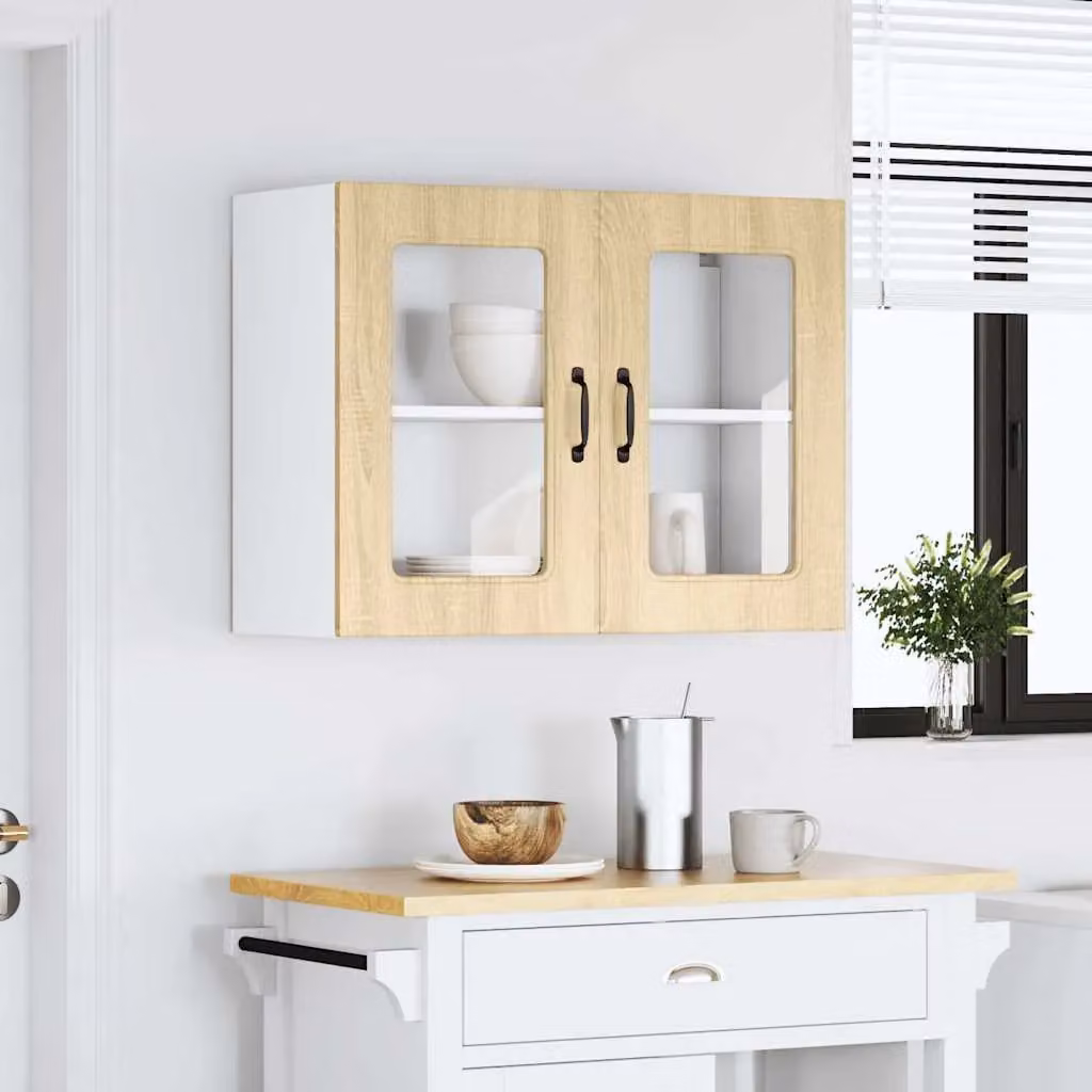 Berkfield Home Kalmar Wall Mounted Kitchen Cabinet with Glass Doors in Sonoma Oak Brown – 2