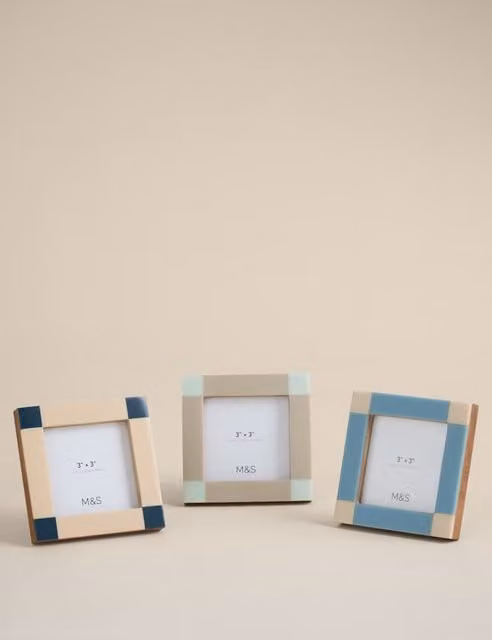 M&S Set of 3 Modern Checked Square Photo Frames, Multicolour, 7.62 x 7.62 cm