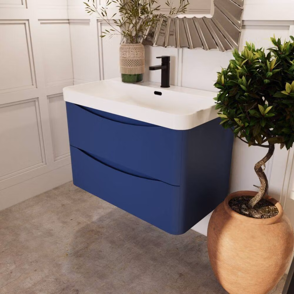 Balterley Arch Wall Hung 2 Drawer Bathroom Vanity with Ceramic Basin, Blue, W: 80 cm, D: 56.2 cm, H: 80 cm – 4