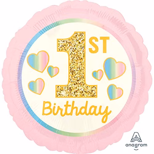 Amscan Girl 1st Birthday Pink and Gold Foil Balloon Set with Letters and Hearts