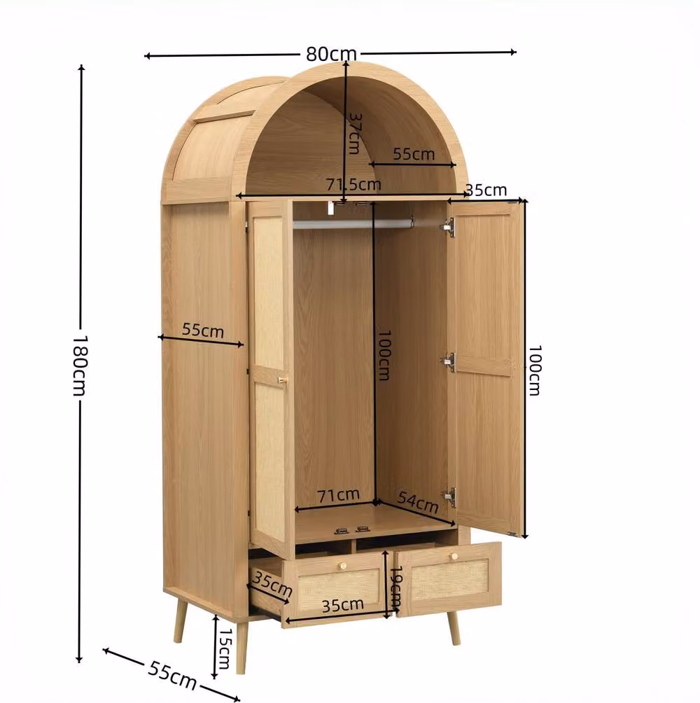 STILVORA Scandinavian Wardrobe with Rattan Doors and Integrated Drawers in Natural Oak – 4