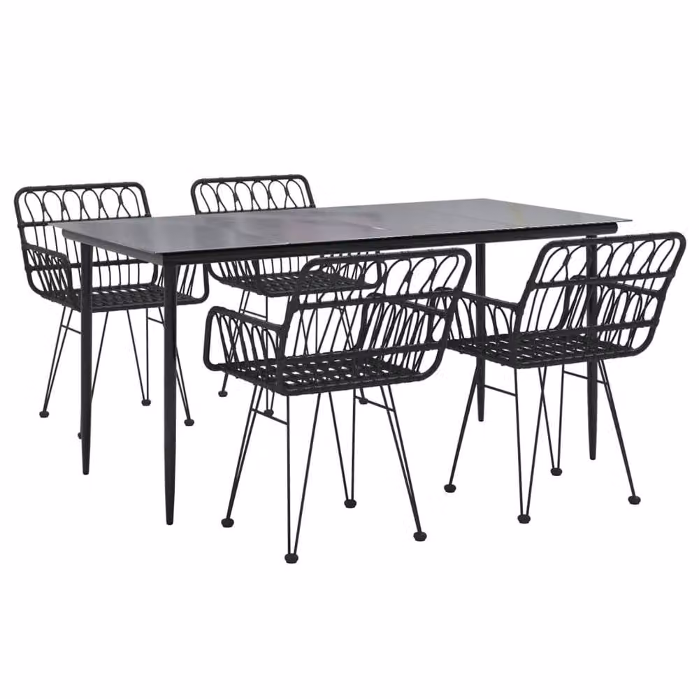 Berkfield Home 5 Piece Black Poly Rattan Garden Dining Set – 3