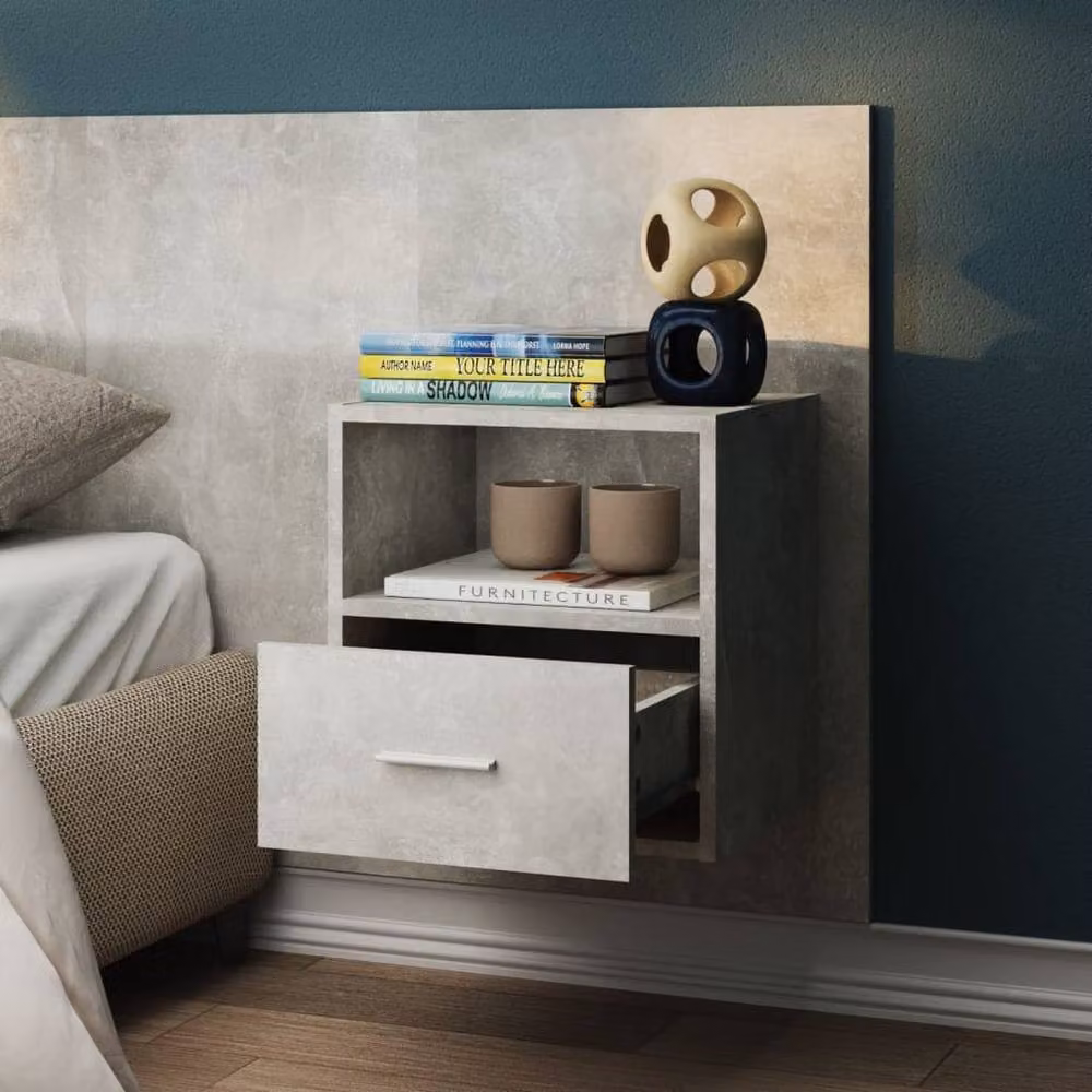 Berkfield Home Set of 2 Wall-mounted Bedside Cabinets, Concrete Grey, W/D/H: 38 x 32.5 x 31 cm – 4