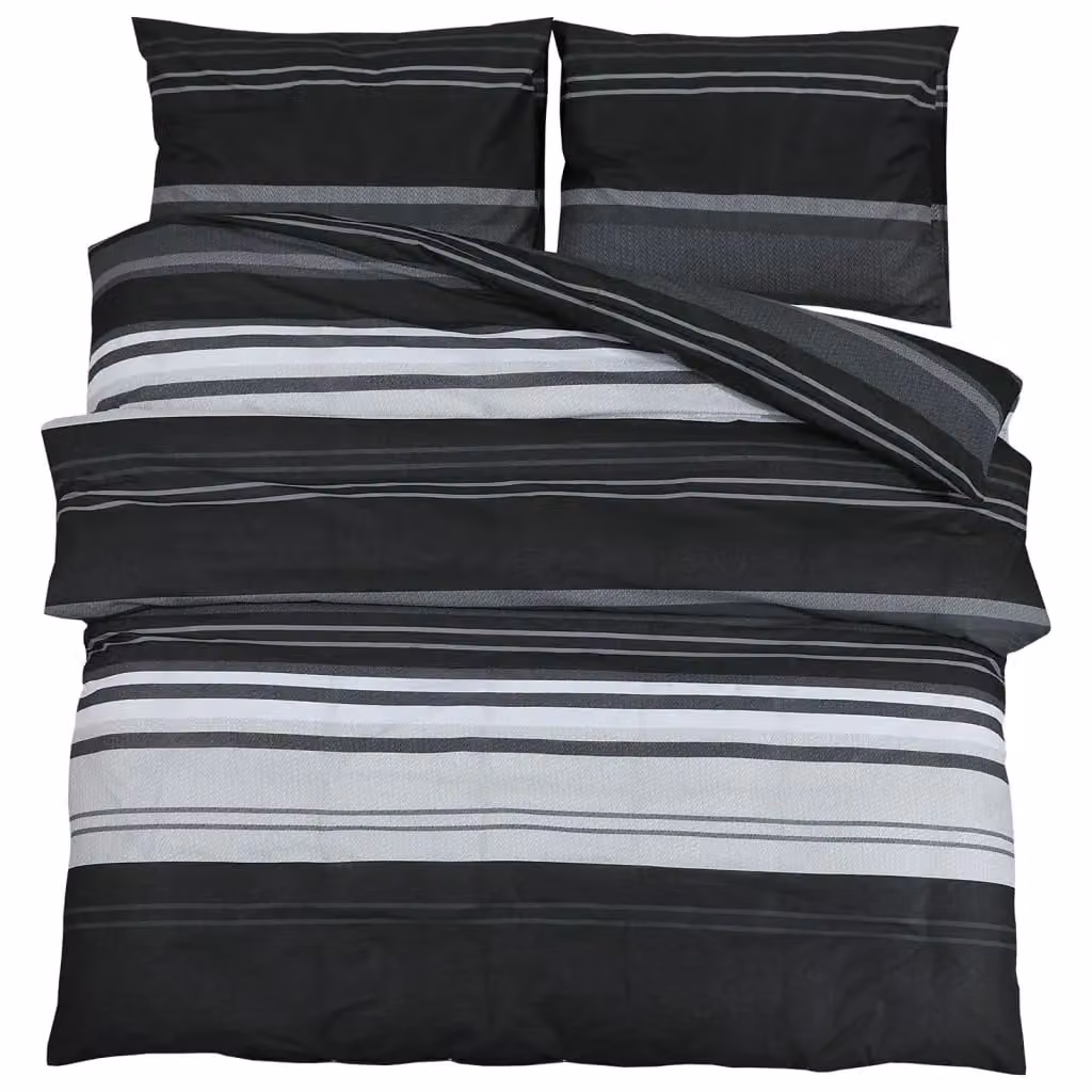 Berkfield Home Cotton Duvet Cover and Pillowcase Set in Black and White Striped, W/D/H: 140 x 200 cm – 2
