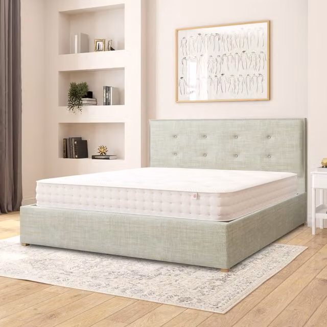 Aspire Presley Upholstered Fabric Ottoman Storage Bed in Green, Superking (200 x 200 cm)