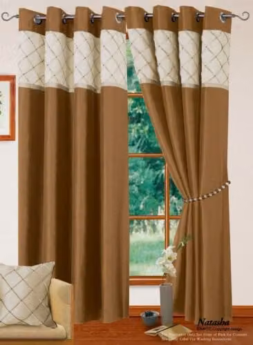 Intimates Natasha Dimante Faux Silk Eyelet Curtains, Latte Brown, W: 167.64 cm, H: 182.88 cm