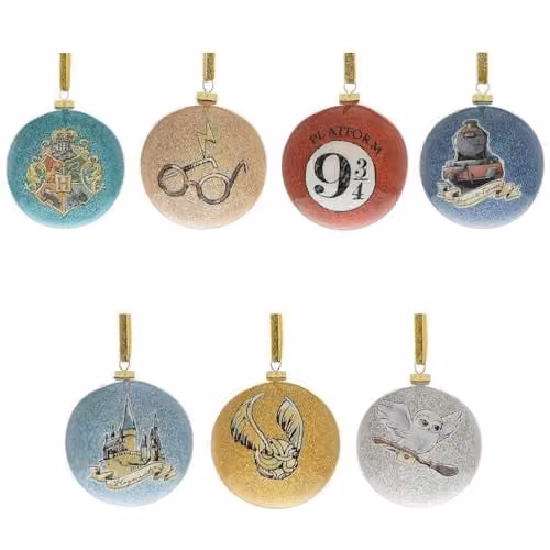 Widdop and Co Harry Potter Charms Glitter Hanging Tree Baubles Set of 7 in Multicolour and White with Gift Box