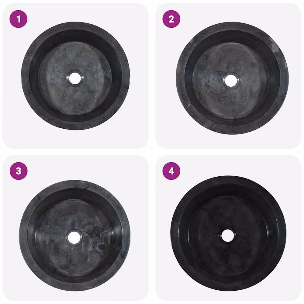 Berkfield Round Natural Stone Home Sink in Black, W/D/H: 40 x 40 x 15 cm – 5