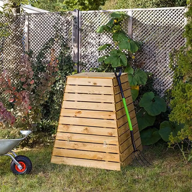 Primrose Wooden Beehive Outdoor Garden Compost Bin with Flip Lid, Brown, 625L