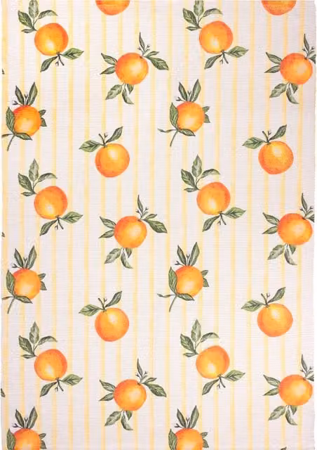 Make it a Home Fruits Oranges Gingham Indoor-Outdoor Woven Rug, Yellow and Multicolour