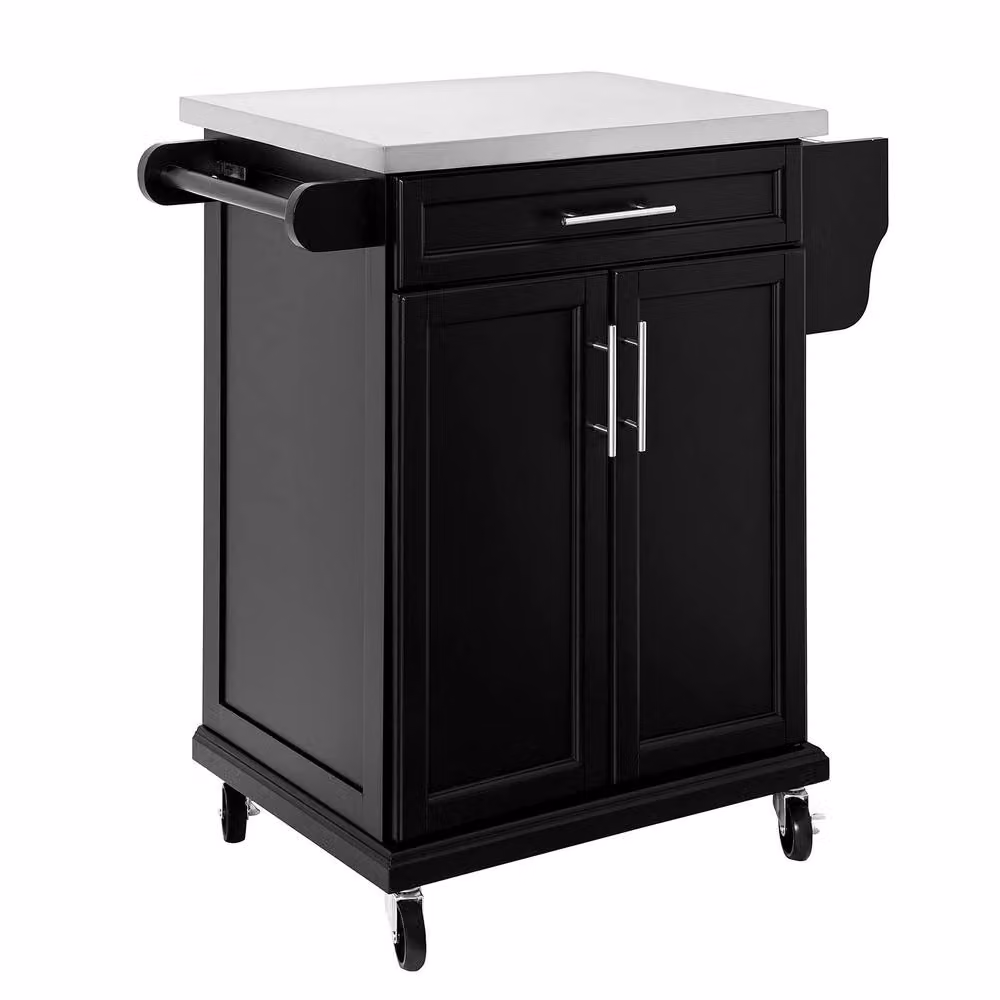 SoBuy Mobile Kitchen Trolley with Stainless Steel Top in Black – 2