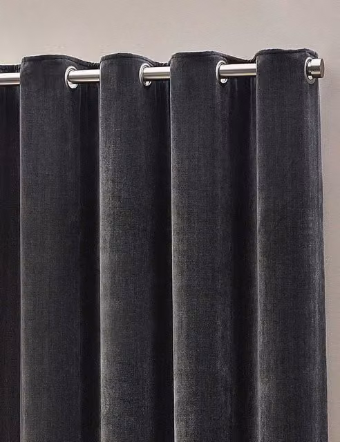 YARD Charcoal Grey Chenille Velvet Eyelet Curtains, H: 183 cm x W: 117 cm