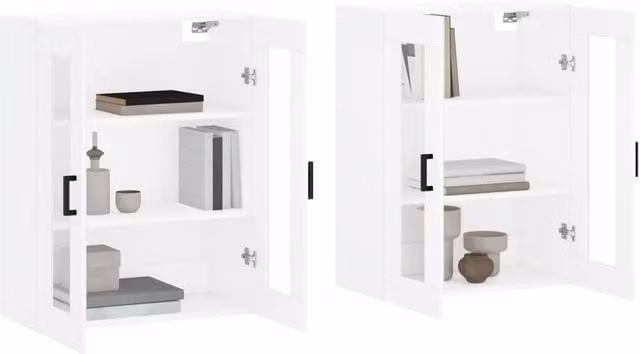 Berkfield Home Set of 2 White Wall Mounted Cabinets with Glass Doors and Internal Shelves