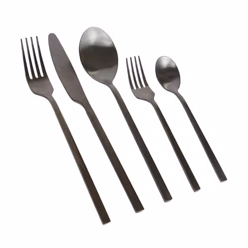 Argon Tableware 60 Piece Matte Black Stainless Steel Cutlery Set for 12 People