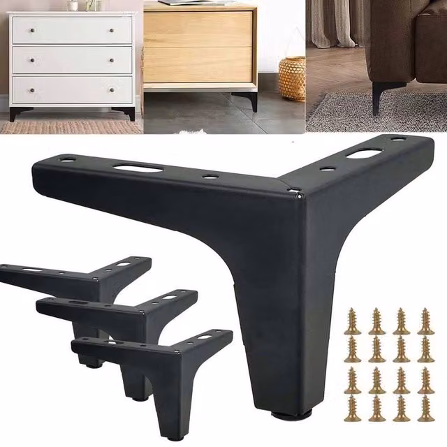 PAWNORA Black Metal Furniture Legs, 4 Pack