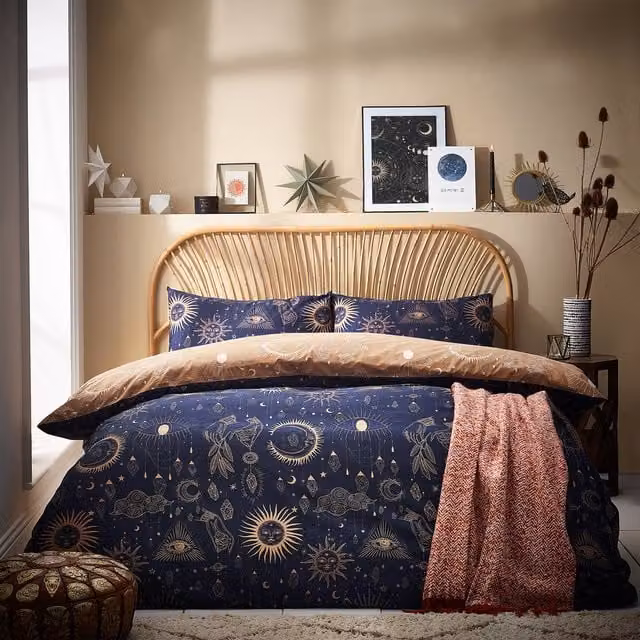 Make it a Home Constellation Celestial Reversible Duvet Cover Set in Gold and Blue, Single