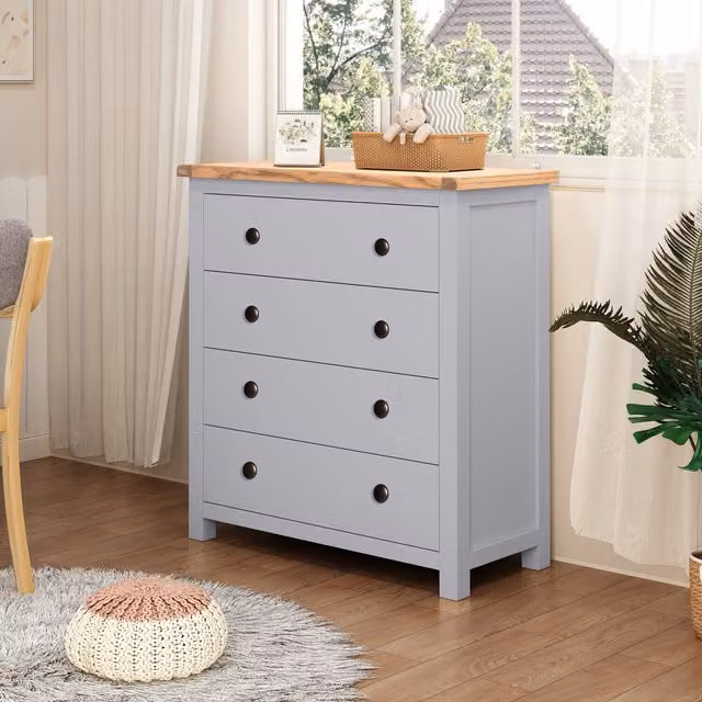 Mirano 4 Drawer Chest in Grey Ash with Chrome Knobs and Brass Accents