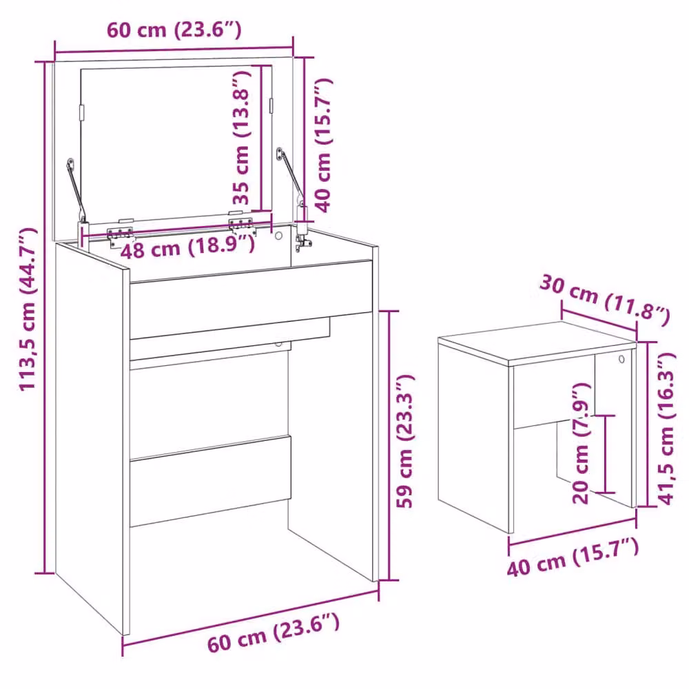 Berkfield Home Dressing Table and Stool, Black, W/D/H: 60 x 40 x 113.5 cm – 4