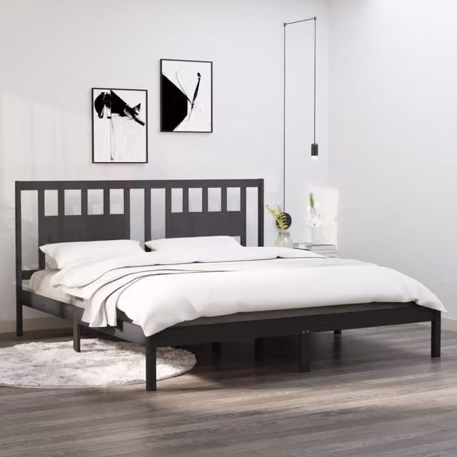 Berkfield Home Grey Solid Wood Pine Bed Frame W/D/H: 200 x 200 cm