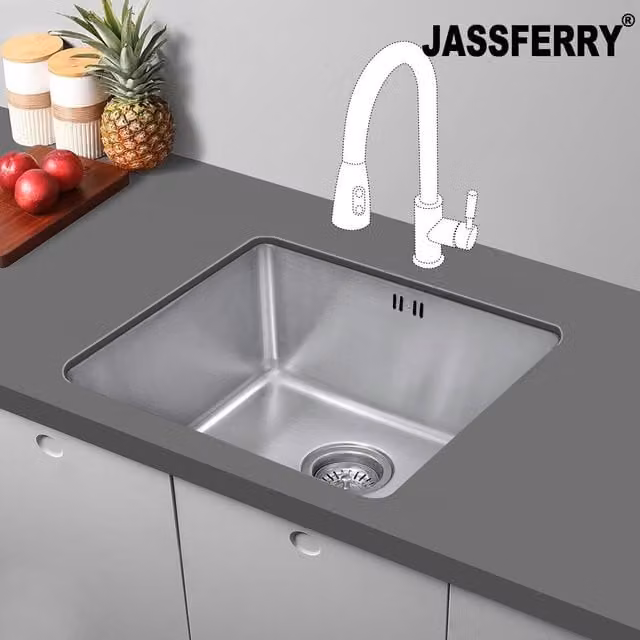 JASSFERRY Undermount Stainless Steel Kitchen Sink in Silver, W/D: 49 x 44 cm