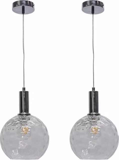 First Choice Lighting Barnum Set of 2 Chrome Deco Pendants with Transparent Dimple Glass Globes