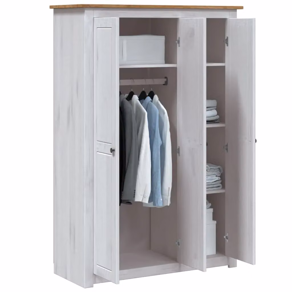 Berkfield Home Panama 3-Door Pine Wardrobe in White, W/D/H: 118 x 50 x 171.5 cm – 2