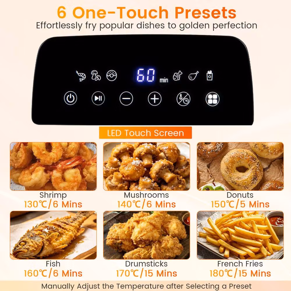 Costway 3L Electric Deep Fryer with Basket, 2000W, LED Touch Screen and 6 Presets in Silver – 4