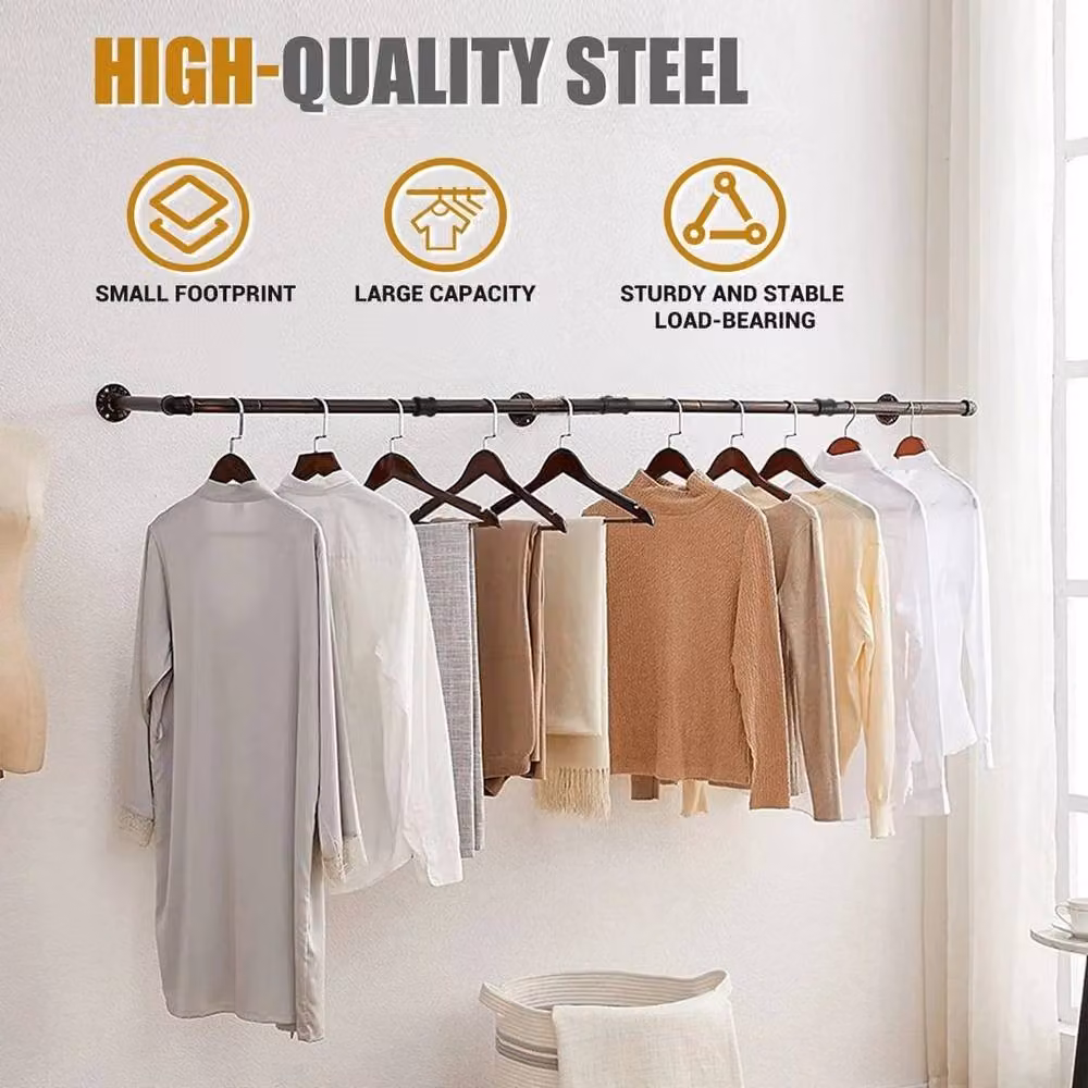 NESTLUNE Industrial Metal Wall Mounted Clothing Rail in Matt Black, W: 100 cm, D: 15 cm – 2